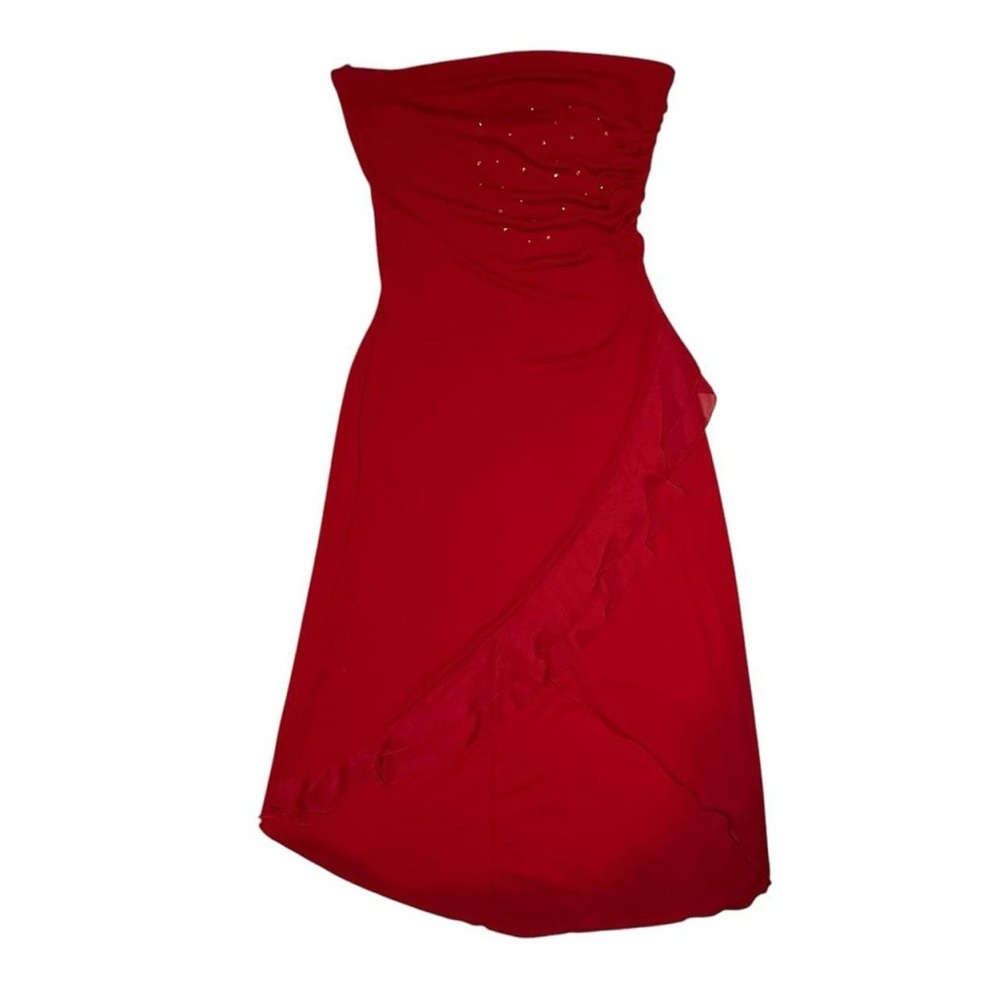 2000s red rhinestone tube dress